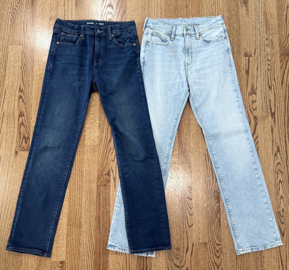 Old Navy Boys Size 16 Dark, Light Wash Straight-Leg Built-In Flex Jeans 2 pairs